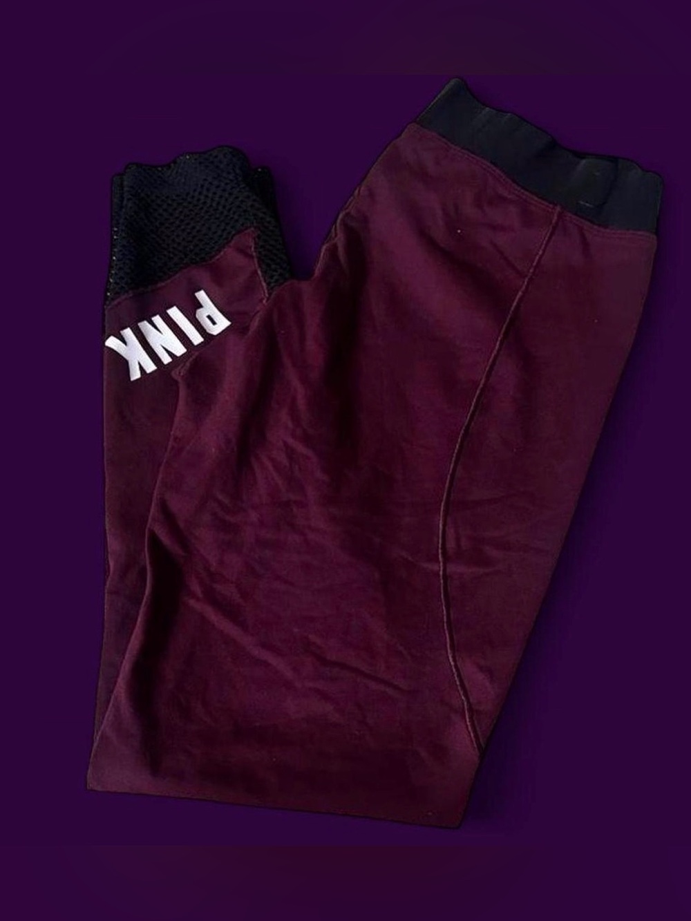 PINK Victoria's Secret Burgundy Leggings with Black Waistband